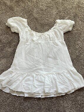 NEW Aritzia Sunday Best Babydoll Dress White Puff Sleeves Mini Bow Size Small